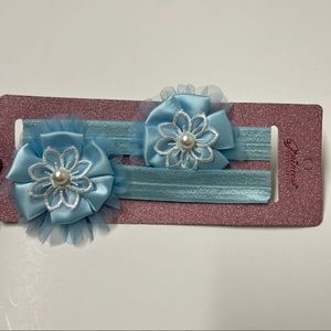 NEW Infant Baby Girl Blue Flower Bow Headbands 2ct